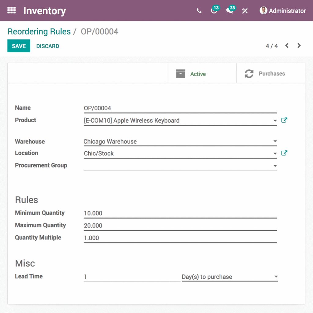 Odoo purchase order management software
