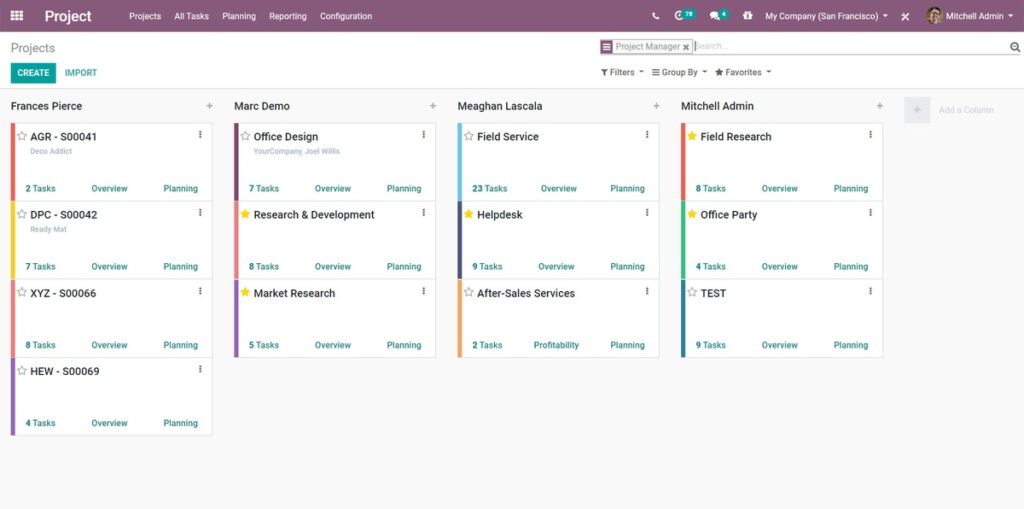 Odoo's ERP project management software