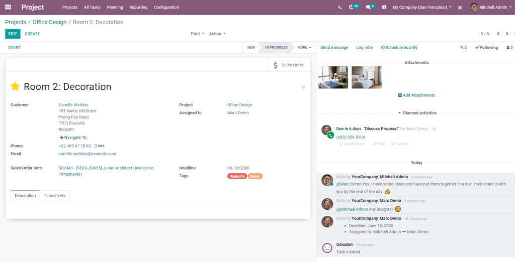 Odoo's ERP project management software