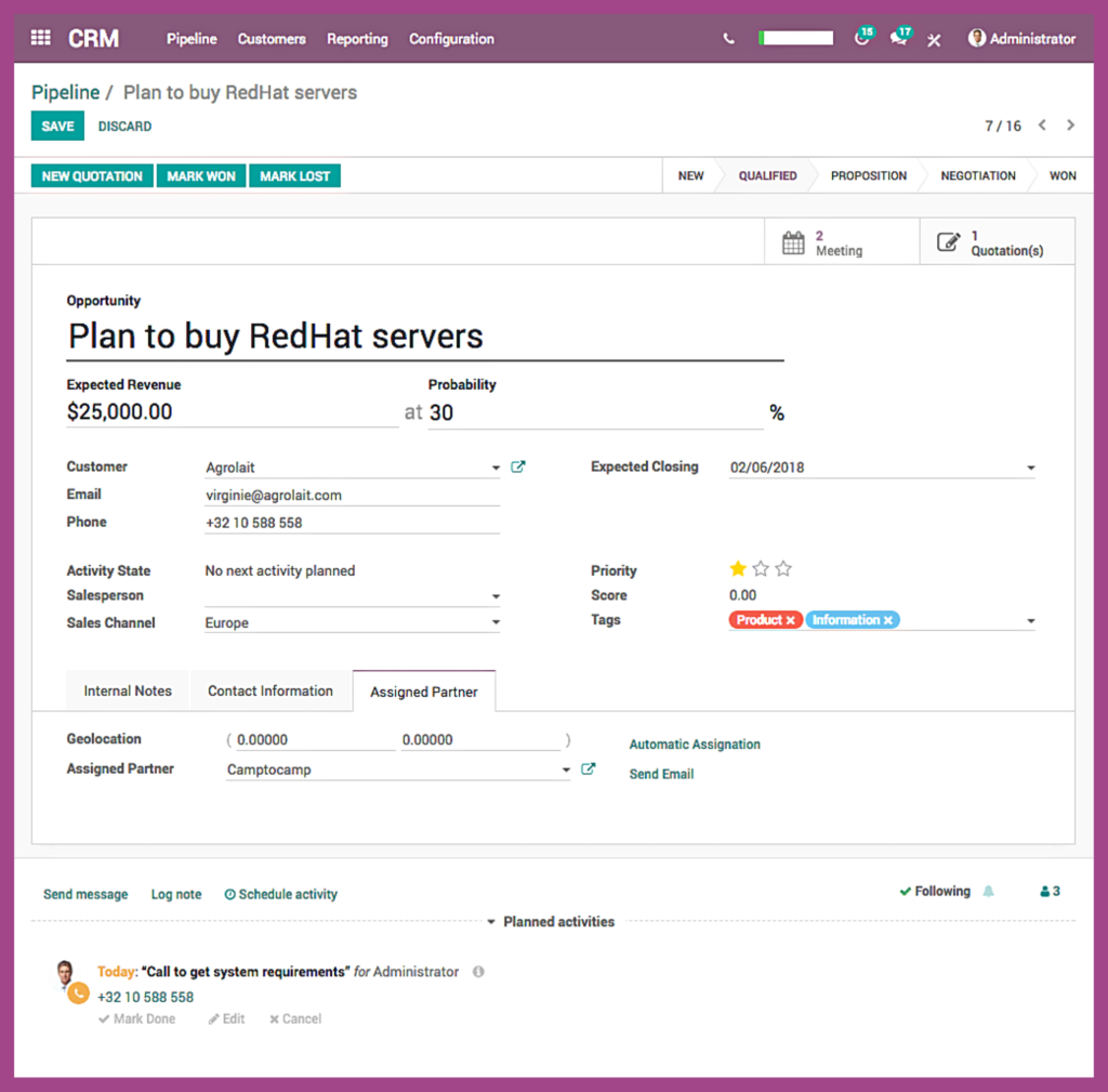 Odoo's ERP CRM solution